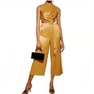 Topshop Sleeveless Satin Jumpsuit in Bronze Size 6